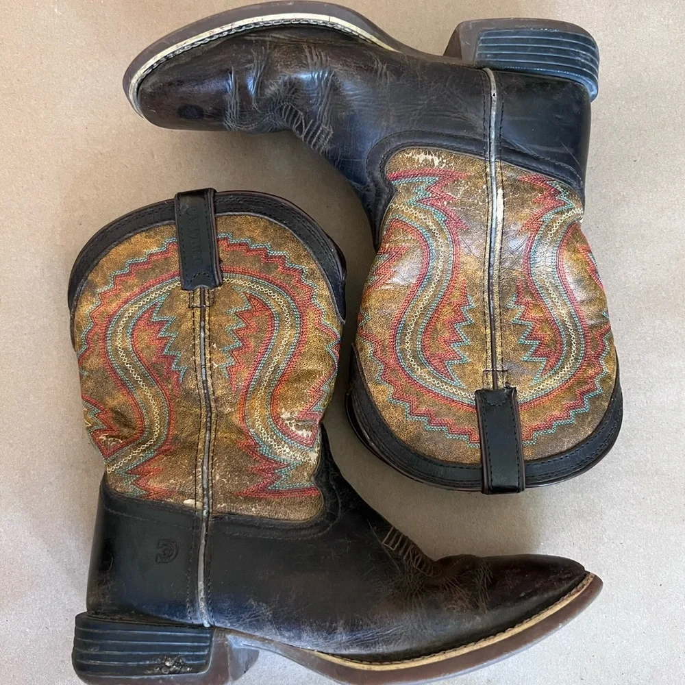 Durango Kids Lil Rebel Pro Burnt Orange & Brown Square Toe Leather Boots Size 8